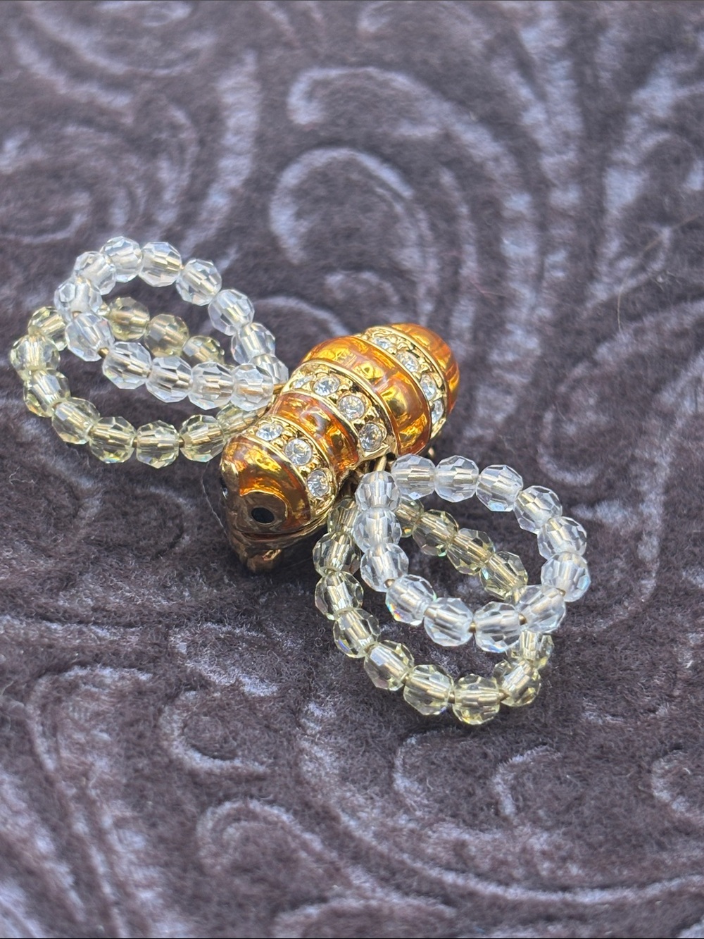 Swarovski Gold-Tone Bee Brooch with Clear‎ and Pale Champagne Beaded Wings - Picture 8 of 8